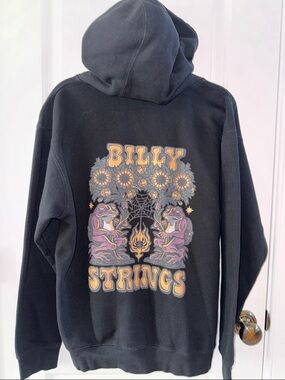 Billy Strings Black Graphic Pullover Hoodie with Sunflower Back Art